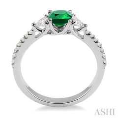 5x5 MM Cushion Cut Emerald and 1/3 Ctw Diamond Precious Ring in 14K White Gold