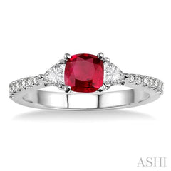 5x5 MM Cushion Cut Ruby and 1/3 Ctw Diamond Precious Ring in 14K White Gold