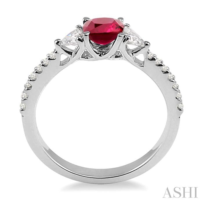 5x5 MM Cushion Cut Ruby and 1/3 Ctw Diamond Precious Ring in 14K White Gold