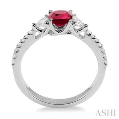 5x5 MM Cushion Cut Ruby and 1/3 Ctw Diamond Precious Ring in 14K White Gold