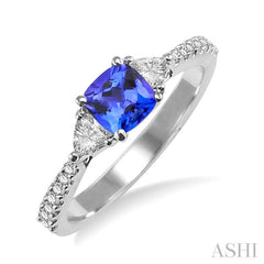 5x5 MM Cushion Cut Tanzanite and 1/3 Ctw Diamond Precious Ring in 14K White Gold