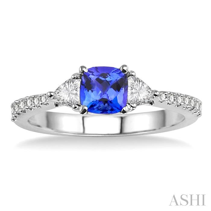 5x5 MM Cushion Cut Tanzanite and 1/3 Ctw Diamond Precious Ring in 14K White Gold