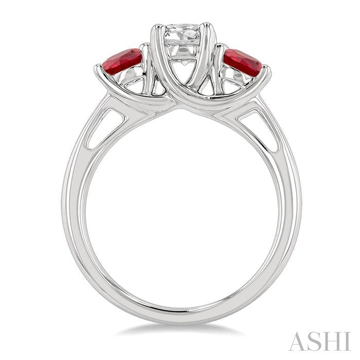 4.65 MM Round Cut Ruby and 3/4 Ctw Past, Present and Future Round Cut Diamond Precious Ring in 14K White Gold