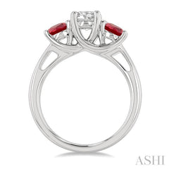 4.65 MM Round Cut Ruby and 3/4 Ctw Past, Present and Future Round Cut Diamond Precious Ring in 14K White Gold