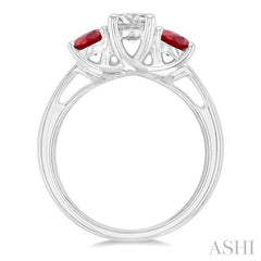 4.30 MM Round Cut Ruby and 5/8 Ctw Past, Present and Future Round Cut Diamond Precious Ring in 14K White Gold