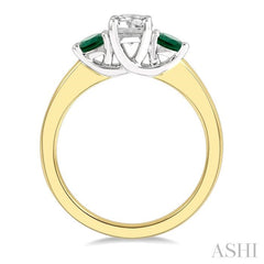 3.50 MM Round Shape Emerald and 3/8 Ctw Past, Present and Future Round Cut Diamond Precious Ring in 14K Yellow and White Gold