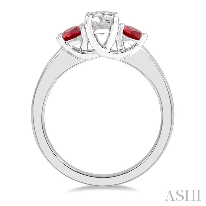 3.50 MM Round Cut Ruby and 3/8 Ctw Past, Present and Future Round Cut Diamond Precious Ring in 14K White Gold