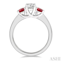 3.50 MM Round Cut Ruby and 3/8 Ctw Past, Present and Future Round Cut Diamond Precious Ring in 14K White Gold