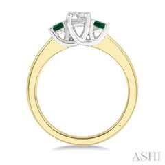 2.70 MM Round Shape Emerald and 1/3 Ctw Past, Present and Future Round Cut Diamond Precious Ring in 14K Yellow and White Gold