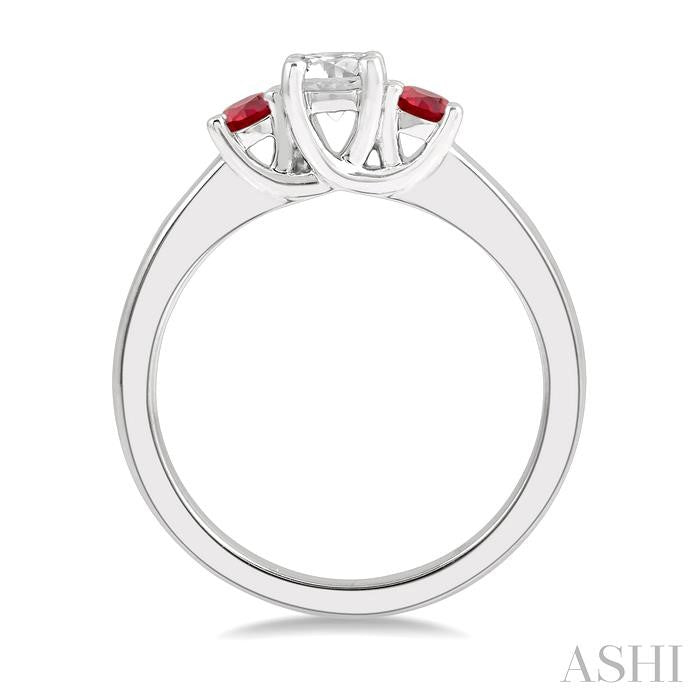 2.70 MM Round Cut Ruby and 1/3 Ctw Past, Present and Future Round Cut Diamond Precious Ring in 14K White Gold