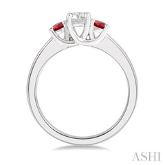 2.70 MM Round Cut Ruby and 1/3 Ctw Past, Present and Future Round Cut Diamond Precious Ring in 14K White Gold