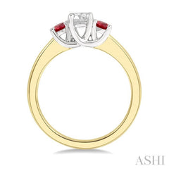 2.70 MM Round Shape Ruby and 1/3 Ctw Past, Present and Future Round Cut Diamond Precious Ring in 14K Yellow and White Gold