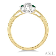2.15 MM Round Shape Emerald and 1/6 Ctw Past, Present and Future Round Cut Diamond Precious Ring in 14K Yellow and White Gold