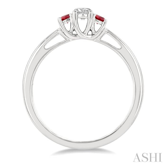2.15 MM Round Cut Ruby and 1/6 Ctw Past, Present and Future Round Cut Diamond Precious Ring in 14K White Gold