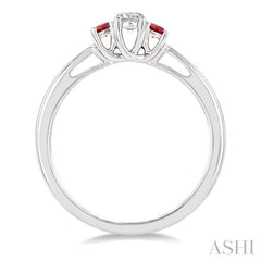 2.15 MM Round Cut Ruby and 1/6 Ctw Past, Present and Future Round Cut Diamond Precious Ring in 14K White Gold
