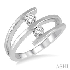 3/8 Ctw Split Shank Tongs Duo Diamond 2Stone Ring in 14K White Gold