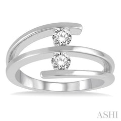3/8 Ctw Split Shank Tongs Duo Diamond 2Stone Ring in 14K White Gold