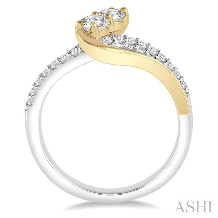 5/8 Ctw Twin Center Stone Swing Arm Round Cut Diamond 2stone Ring in 14K White and Yellow Gold