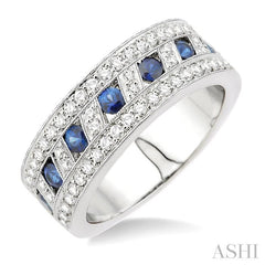 2.6 MM Round Cut Sapphire and 5/8 Ctw Round Cut Diamond Precious Band in 18K White Gold