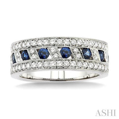 2.6 MM Round Cut Sapphire and 5/8 Ctw Round Cut Diamond Precious Band in 18K White Gold