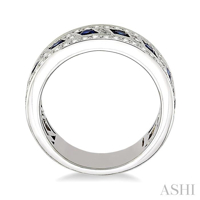 2.6 MM Round Cut Sapphire and 5/8 Ctw Round Cut Diamond Precious Band in 18K White Gold