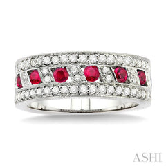 2.6 MM Round Cut Ruby and 5/8 Ctw Round Cut Diamond Precious Band in 14K White Gold