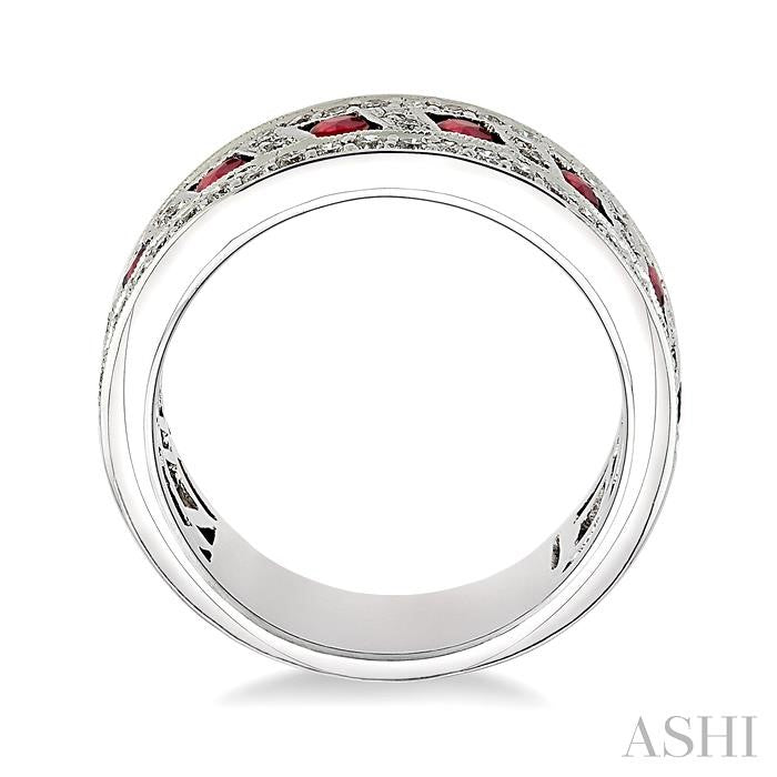 2.6 MM Round Cut Ruby and 5/8 Ctw Round Cut Diamond Precious Band in 14K White Gold