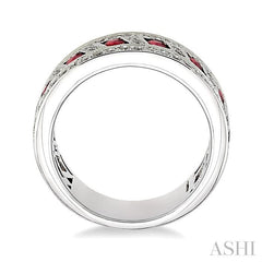 2.6 MM Round Cut Ruby and 5/8 Ctw Round Cut Diamond Precious Band in 14K White Gold