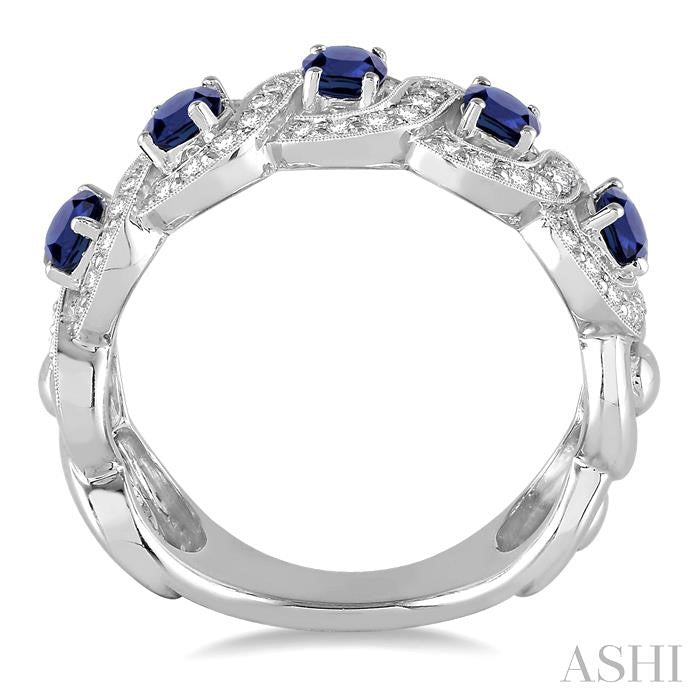 4x3 MM Oval Cut Sapphire and 1/2 Ctw Round Cut Diamond Precious Band in 14K White Gold