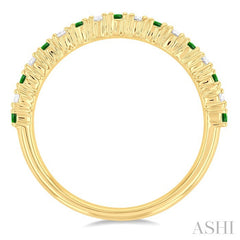 1.80 MM Round Shape Emerald and 1/4 Ctw Round Cut Diamond Precious Stack Band in 10K Yellow Gold