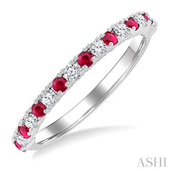 1.80 MM Round Shape Ruby and 1/4 Ctw Round Cut Diamond Precious Stack Band in 10K White Gold