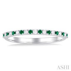 1.35 MM Round Cut Emerald and 1/10 Ctw Petite Round Cut Diamond Precious Stack Band in 10K White Gold