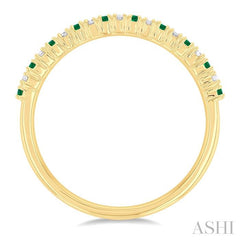 1.35 MM Round Shape Emerald and 1/10 Ctw Petite Round Cut Diamond Precious Stack Band in 10K Yellow Gold