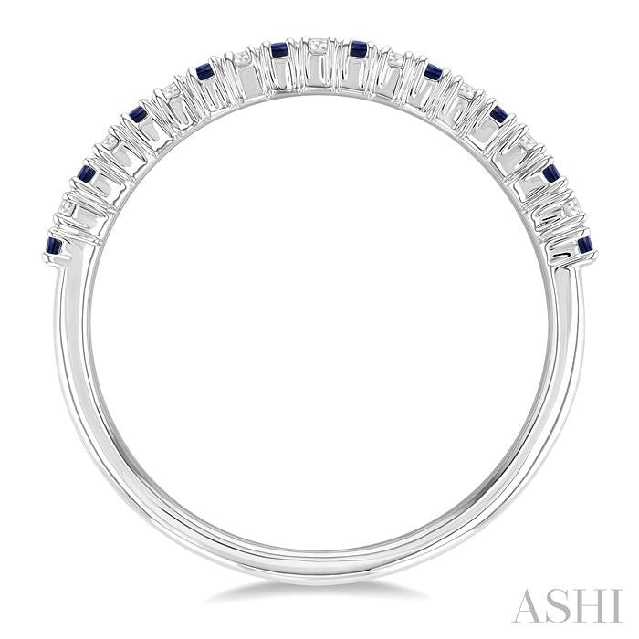 1.35 MM Round Shape Sapphire and 1/10 Ctw Petite Round Cut Diamond Precious Stack Band in 10K White Gold