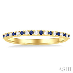 1.35 MM Round Shape Sapphire and 1/10 Ctw Round Cut Diamond Petite Precious Stack Band in 10K Yellow Gold
