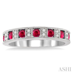 2.5 MM Round Cut Ruby and 1/10 Ctw Round Cut Diamond Precious Band in 14K White Gold