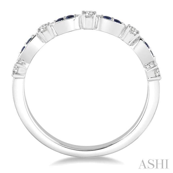 1.35 MM Sapphire and 1/6 Ctw Round Cut Diamond Precious Stone Wedding Band in 14K White Gold