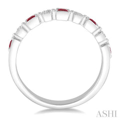 2 MM Princess Shape Ruby and 1/50 Ctw Round Diamond Precious Stone Wedding Band in 14K White Gold