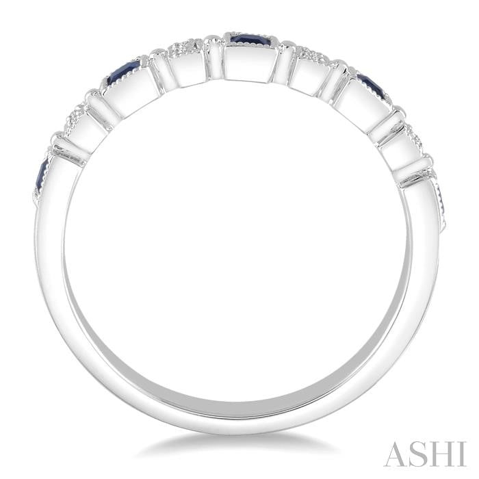 2 MM Princess Shape Sapphire and 1/50 Ctw Round Diamond Precious Stone Wedding Band in 14K White Gold