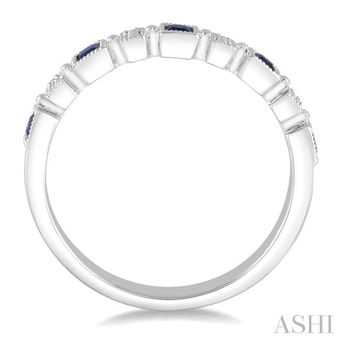 2 MM Princess Shape Sapphire and 1/50 Ctw Round Diamond Precious Stone Wedding Band in 14K White Gold
