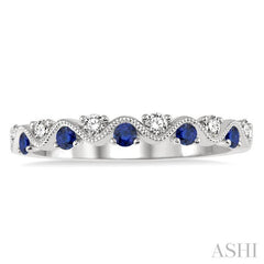 1.8 MM Sapphire and 1/6 Ctw Round Cut Diamond Precious Waves Wedding Band in 14K White Gold