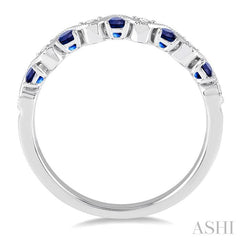 1.8 MM Sapphire and 1/6 Ctw Round Cut Diamond Precious Waves Wedding Band in 14K White Gold