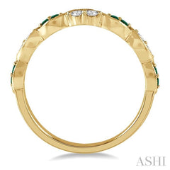 1.35 MM Round Cut Emerald and 1/5 Ctw Round Cut Diamond Precious Half Eternity Wedding Band in 14K Yellow Gold