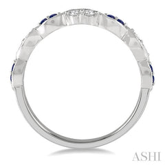 1.35 MM Round Cut Sapphire and 1/5 Ctw Round Cut Diamond Precious Half Eternity Wedding Band in 14K White Gold