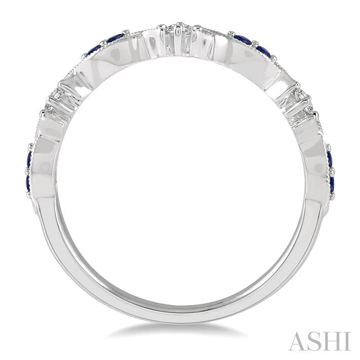 1.35 MM Round Cut Sapphire and 1/10 Ctw Round Cut Diamond Precious Half Eternity Wedding Band in 14K White Gold