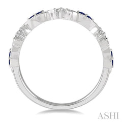 1.35 MM Round Cut Sapphire and 1/10 Ctw Round Cut Diamond Precious Half Eternity Wedding Band in 14K White Gold
