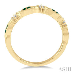 1.25 MM Round Cut Green Emerald and 1/20 Ctw Round Cut Diamond Precious Half Eternity Wedding Band in 14K Yellow Gold