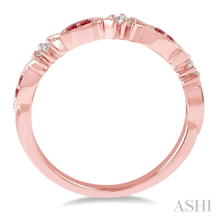 1.25 MM Round Cut Ruby and 1/20 Ctw Round Cut Diamond Precious Half Eternity Wedding Band in 14K Rose Gold