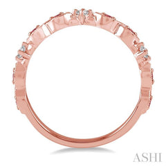 1.35 MM Round Cut Ruby and 1/10 Ctw Round Cut Diamond Precious Half Eternity Wedding Band in 14K Rose Gold