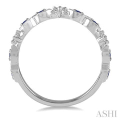 1.35 MM Round Cut Sapphire and 1/10 Ctw Round Cut Diamond Precious Half Eternity Wedding Band in 14K White Gold